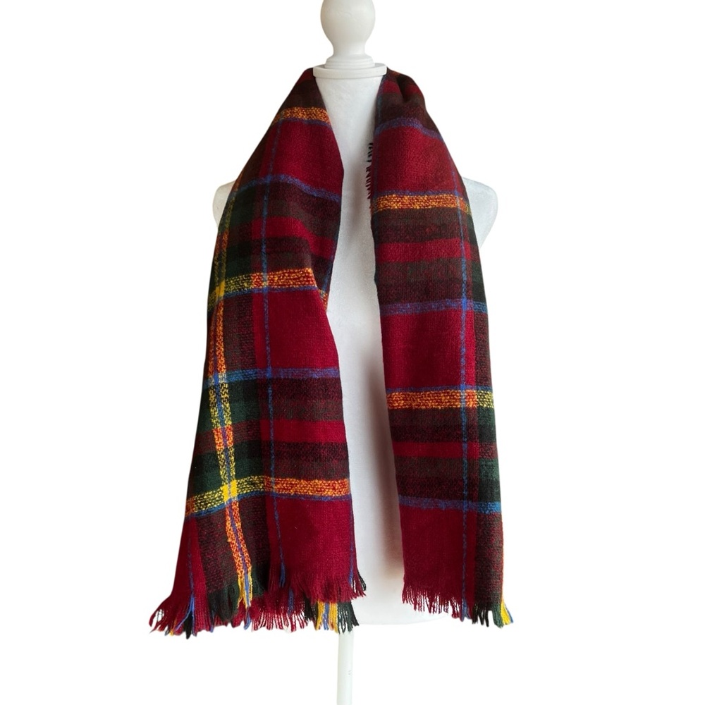 Leaf By J Red Plaid Blanket Scarf Tartan Wrap Shawl Oversized Fringe NWT Cozy